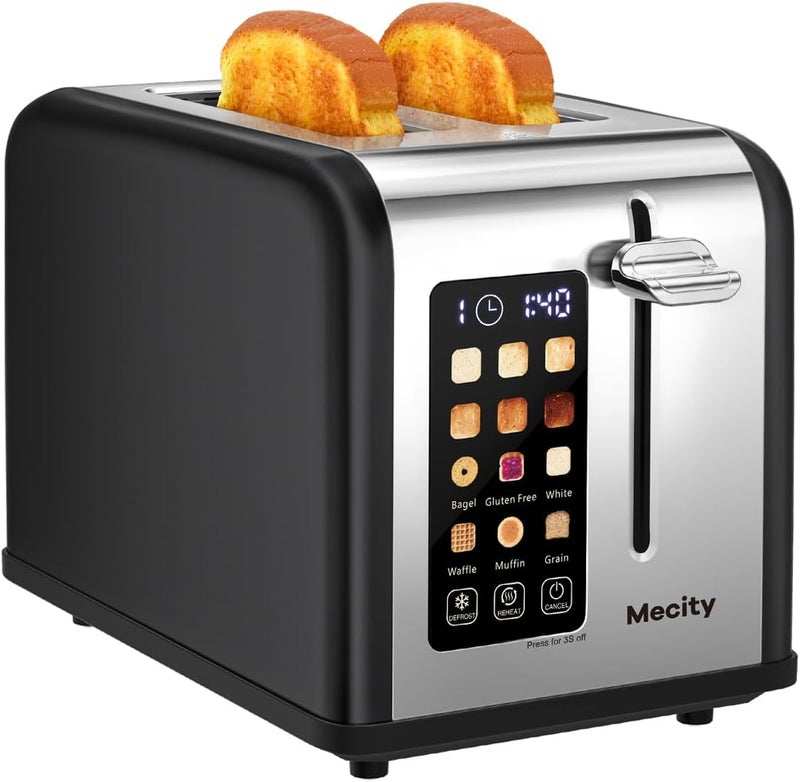 Mecity 2 Slice Touch Screen Toaster, 1.5" Wide Slot, Stainless Steel Smart Toaster for Bagels, Muffins, Waffles, Gluten-Free Breads, Defrost, Reheat, Timer, 120V 825W, Matt Black - Image 1